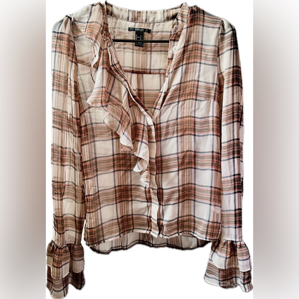 Forever 21🌺 Plaid Ruffle Blouse